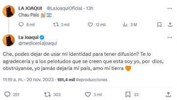 El tremendo descargo de La Joaqui por una fake new que circuló en Twitter: 