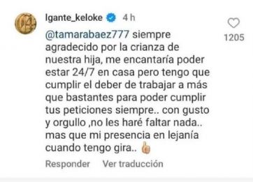 Fuerte cruce entre Tamara Báez y L-Gante: 