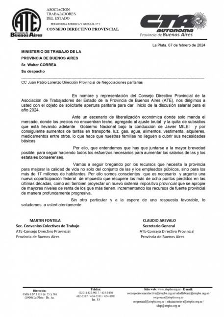 Gremio bonaerense presiona al Ejecutivo y pide abrir urgente la discusión paritaria