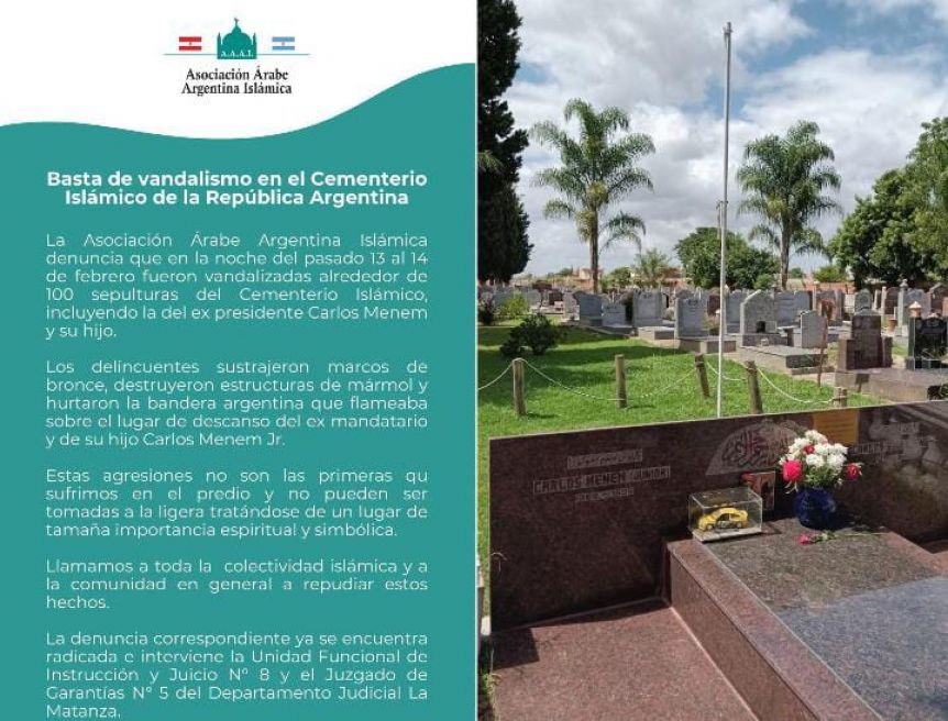Profanaron las tumbas de Carlos Menem y su hijo en el Cementerio Islámico