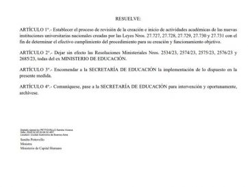 Milei ordena suspender la apertura de universidades nacionales en la Provincia