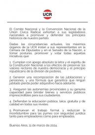 La UCR Nacional le envió un mensaje a sus legisladores: 