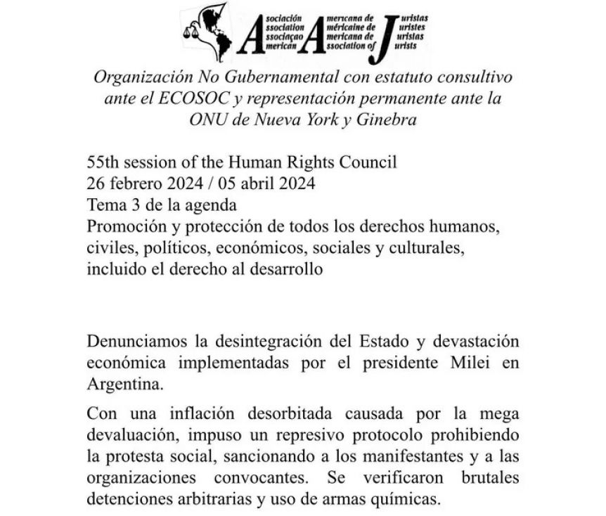 Denunciaron a Javier Milei ante la ONU por violaciones al sistema democratico