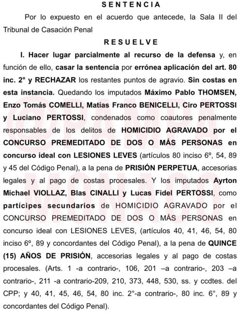Se confirmaron las condenas para los rugbiers que asesinaron a Fernando Báez Sosa