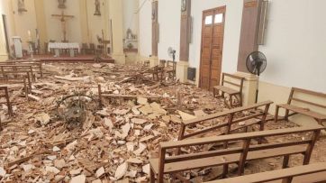 Milagro en una iglesia de un pueblo de la Provincia: se derrumbó el cielorraso