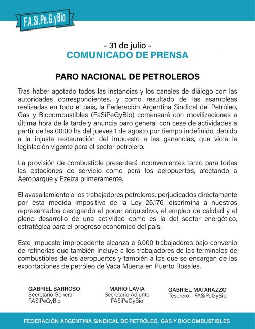 Petroleros van al paro y advierten por la falta de combustibles