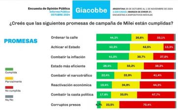 Con rebote en la imagen, Milei desaprueba en cumplimiento de algunas promesas