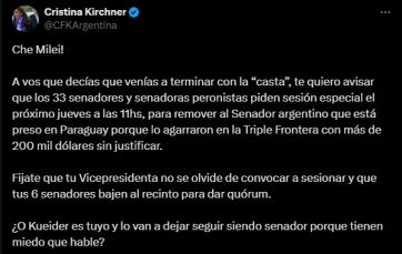 CFK y un duro cuestionamiento a Milei y Villarruel