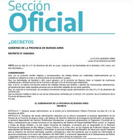 La Provincia oficializó el asueto administrativo del 24 y 31 de diciembre