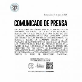 Paro de trenes para este 28 de enero: los detalles de la medida