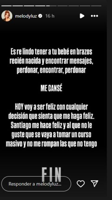 El contundente mensaje de Melody Luz a su ex que se volvió viral