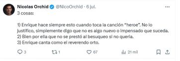 Emilia Mernes se expresó en redes luego del incómodo momento vivido con Enrique Iglesias