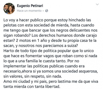 Funcionario oficialista arremetió contra los “negros delincuentes” y salieron a matarlo