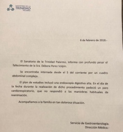 Débora Pérez Volpin: el comunicado que indica el motivo de su muerte