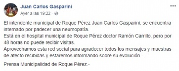 Otra vez fallas en la salud del intendente Gasparini: neumopatía, internación y cero contacto